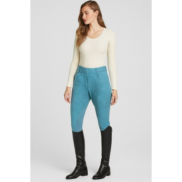 Ariat Pro Series Equestrian Breeches 32L Blue Paisley Riding Pants Knee Patch - Picture 1 of 10